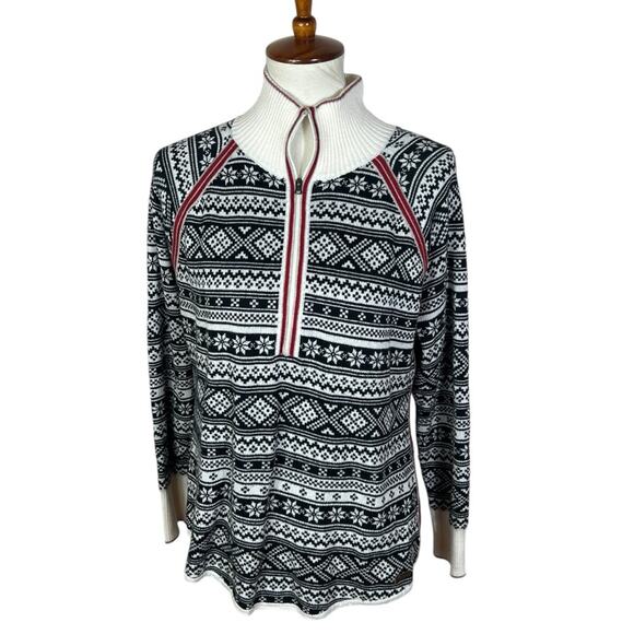 Eddie Bauer Engage Ivory Fair Isle 1/4 Zip High Neck Size L - Picture 1 of 10
